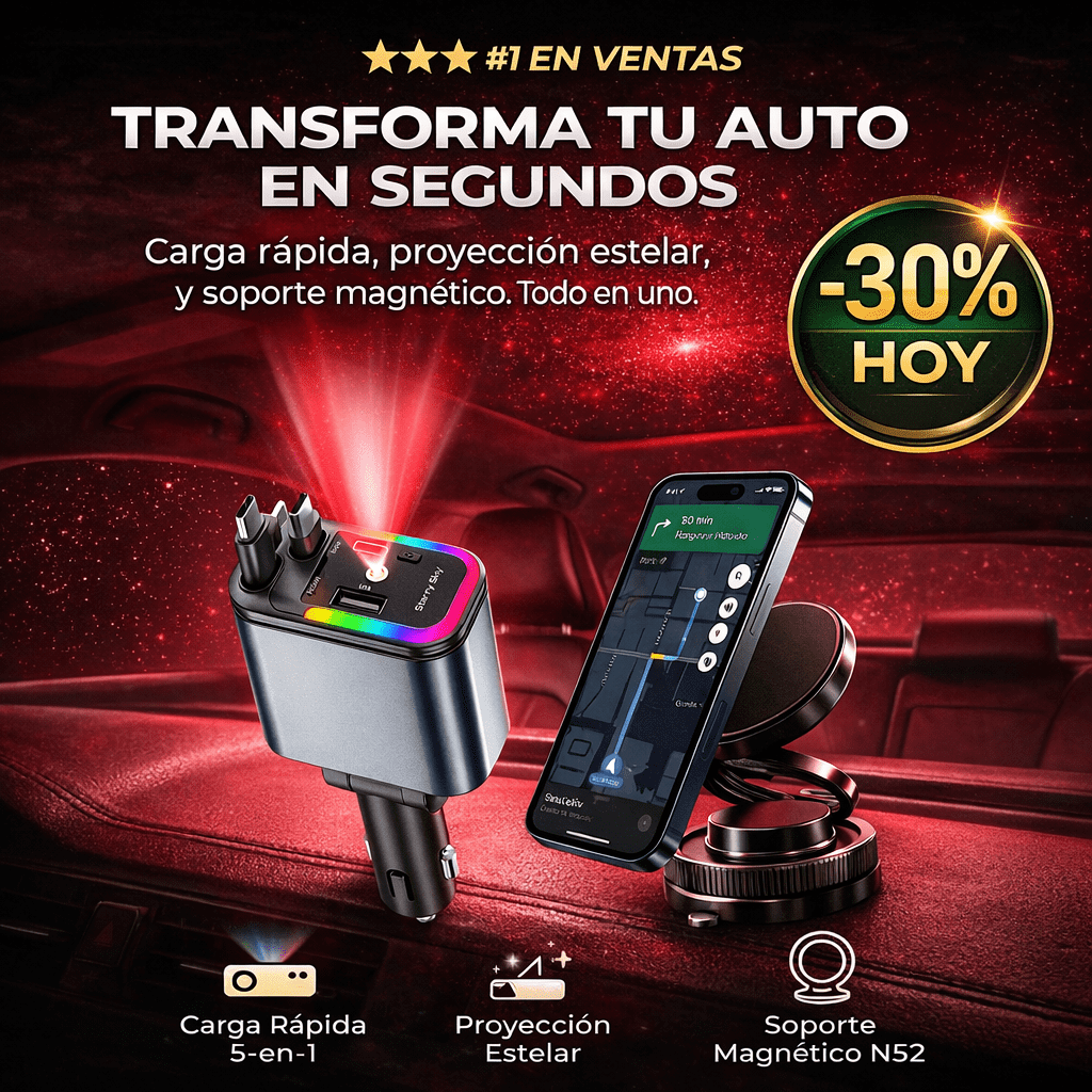 COMBO ESENCIAL ⚡ Cargador Retráctil de 120 WATS con Proyector + Soporte Magnético ☄️🧲