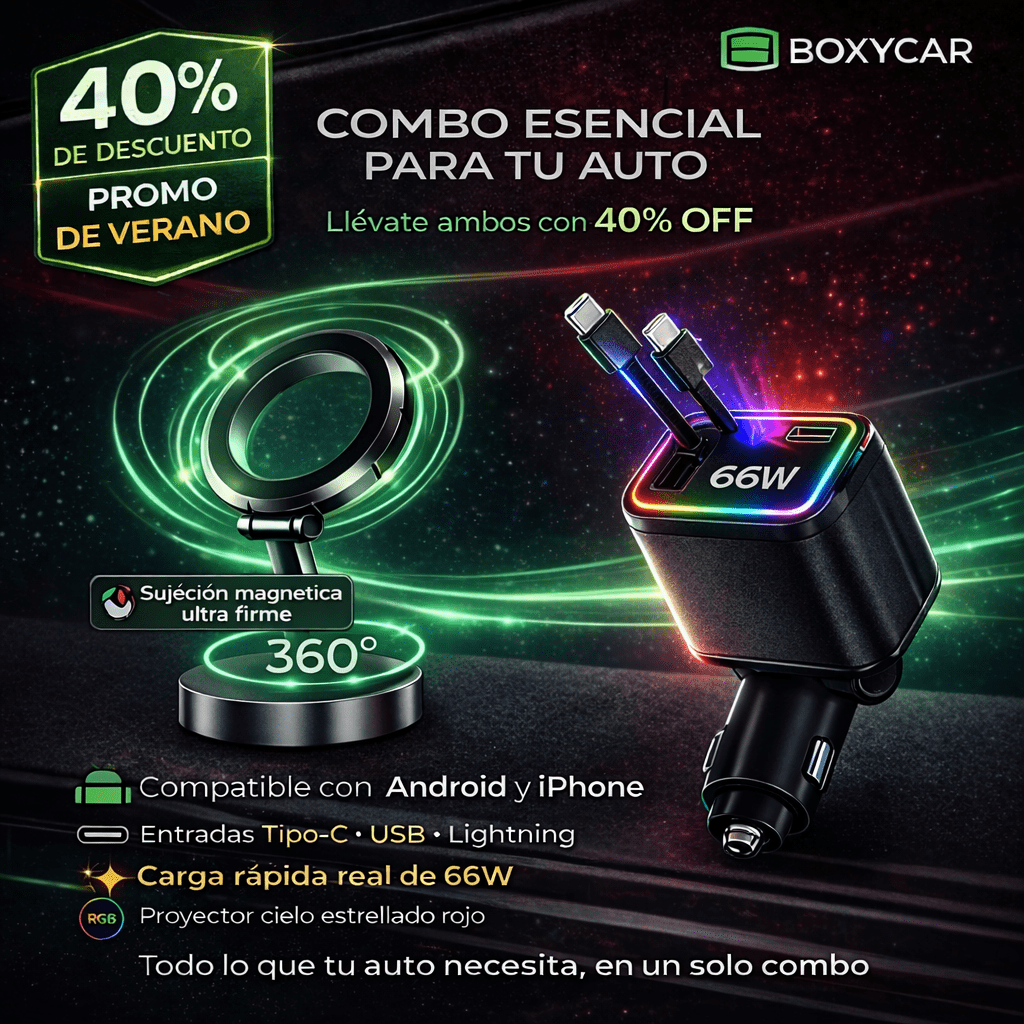 COMBO ESENCIAL ⚡ Cargador Retráctil con Proyector + Soporte Magnético ☄️🧲