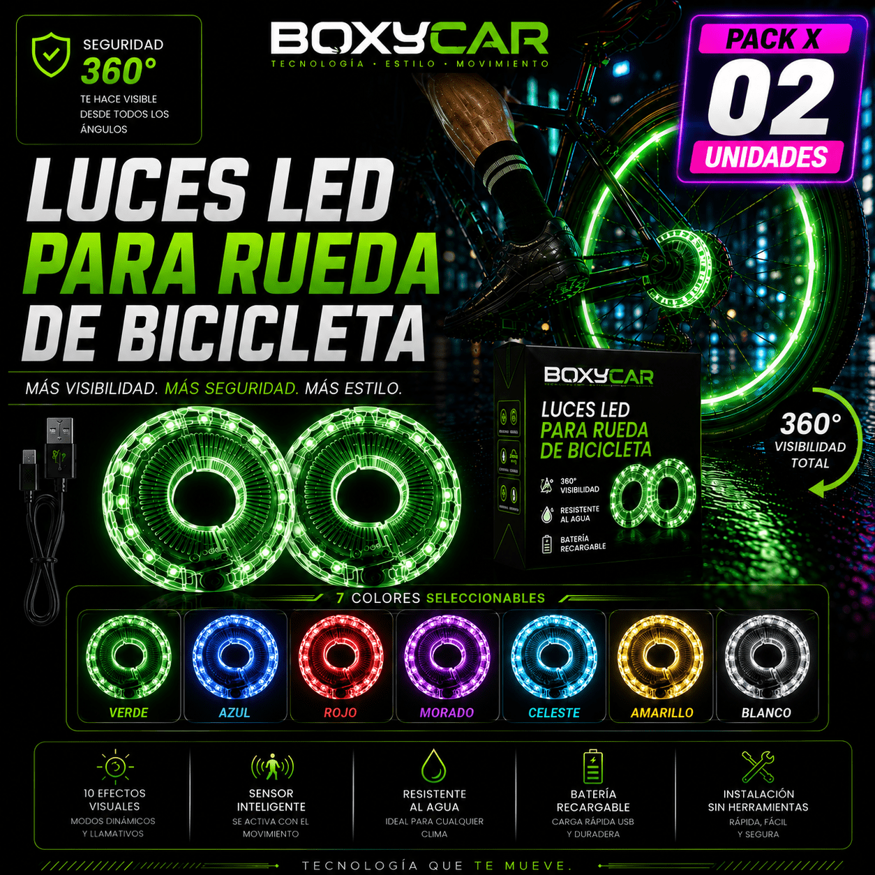 BOXYRING LED - AROS LED PARA RUEDA DE BICICLETA - PACK DE 2 UNIDADES