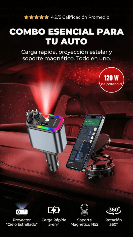 COMBO ESENCIAL ⚡ Cargador Retráctil de 120 WATS con Proyector + Soporte Magnético ☄️🧲