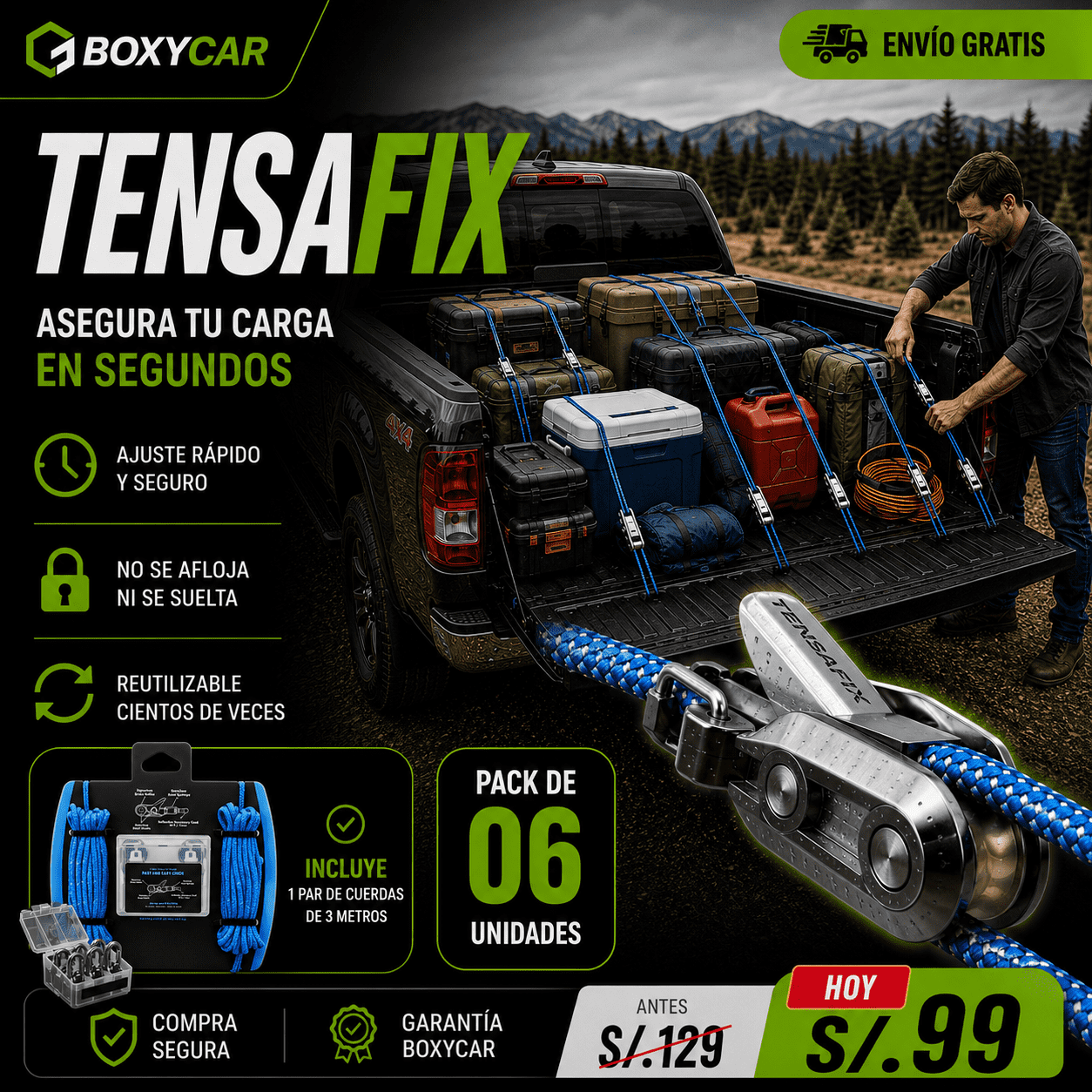TENSAFIX - PACK X6 SUJETADORES PROFESIONALES + CUERDAS