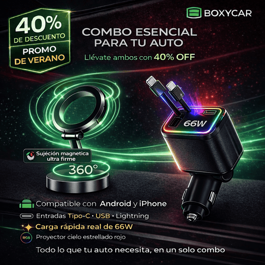 COMBO ESENCIAL ⚡ Cargador Retráctil con Proyector + Soporte Magnético ☄️🧲
