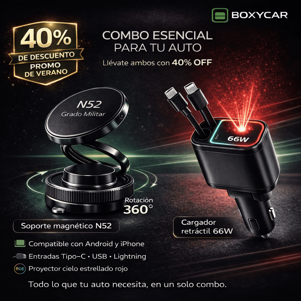 COMBO ESENCIAL ⚡ Cargador Retráctil con Proyector 66W + Soporte Magnético ☄️🧲